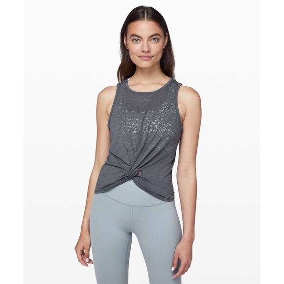 LULULEMON Breeze Through Nebula Grey Burnout Jersey Cropped Twist Tank, Size S - Picture 1 of 12